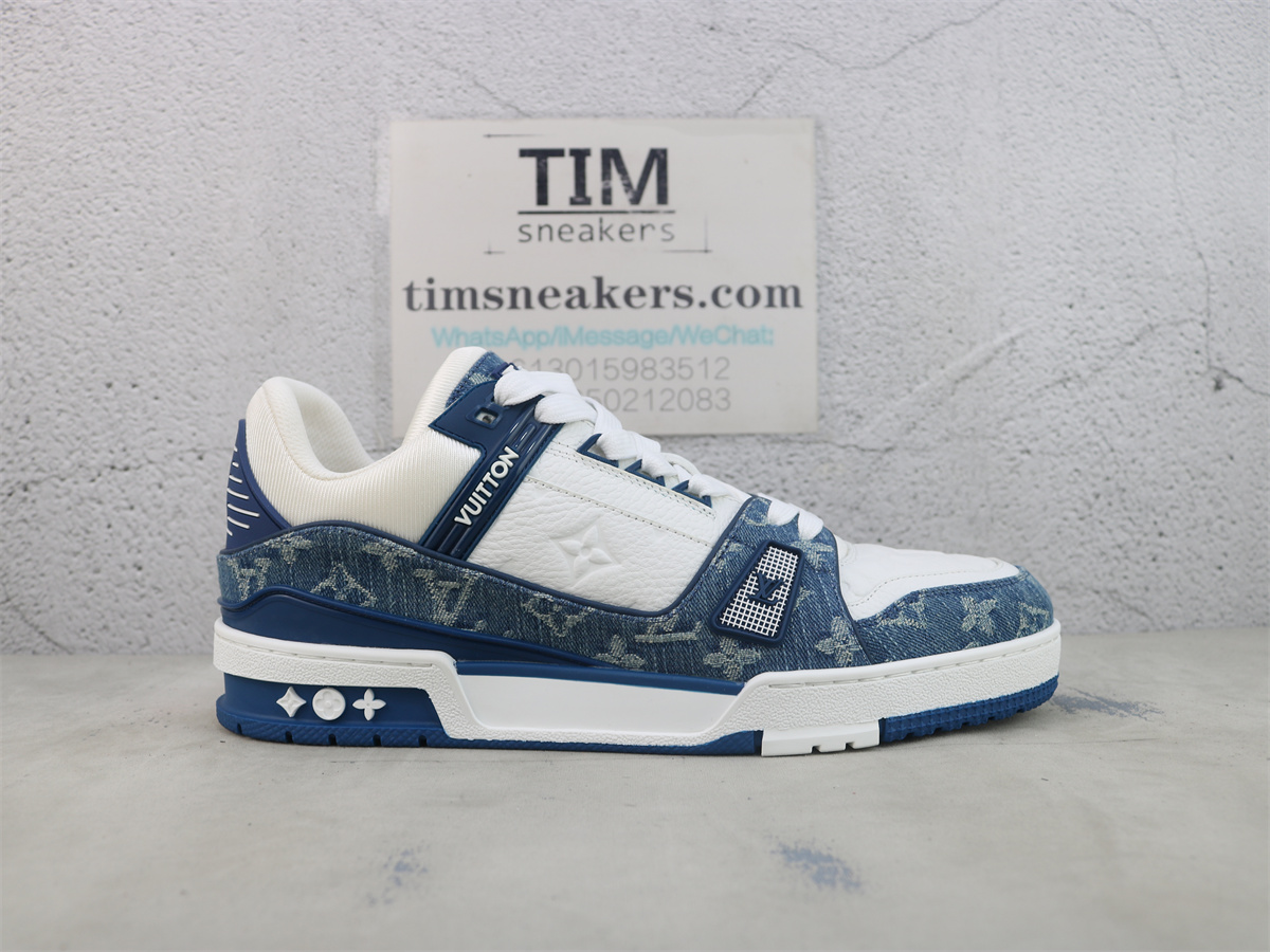 LV Trainer Sneaker White Blue Monogram denim